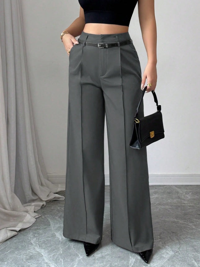 Women's High-Waisted Straight-Leg Pants, Loose Fit