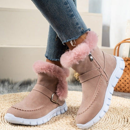 Women's Winter Ankle Boots with Soft Lining and Buckle Detail – Side Zipper