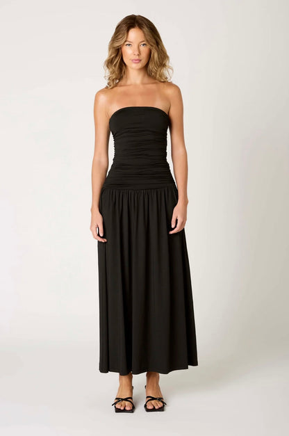 Women's Strapless Evening Dress with Draped Bodice, Floor-Length