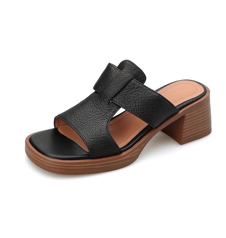 Sandalias de mujer con tacón ancho, punta cuadrada y correa en el tobillo – Sandalias elegantes
