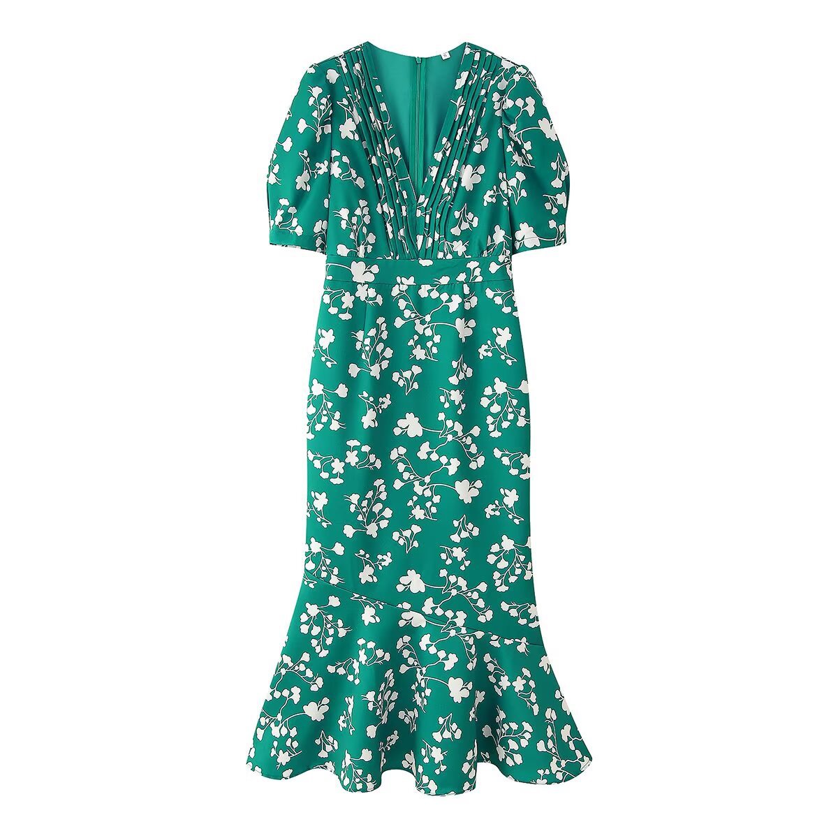 Women’s Floral Summer Dress with Puff Sleeves and A-Line Skirt