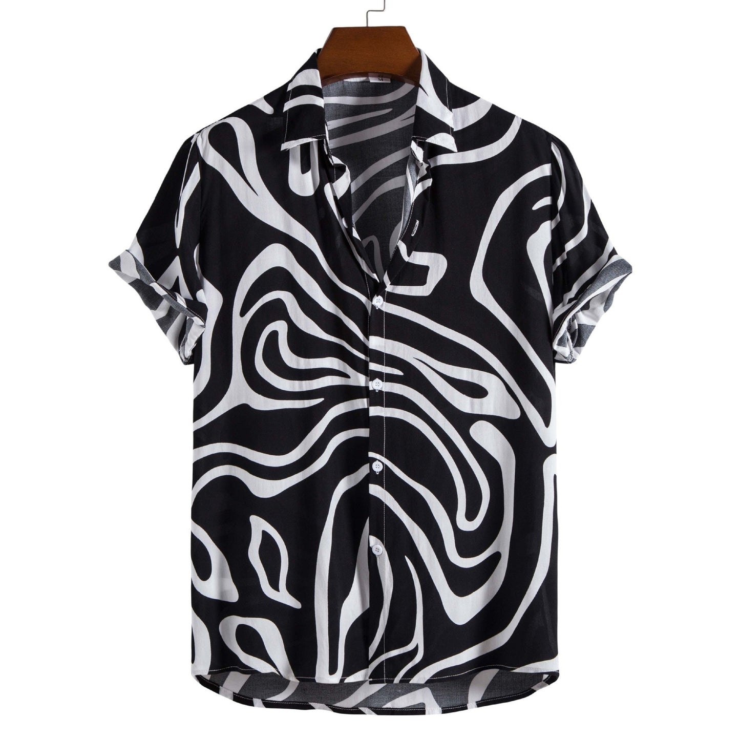 Herreskjorte Plus Size Sommer med Geometrisk Print og Korte Ærmer – Almindelig Pasform