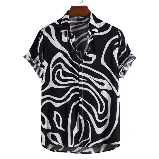 Herreskjorte Plus Size Sommer med Geometrisk Print og Korte Ærmer – Almindelig Pasform
