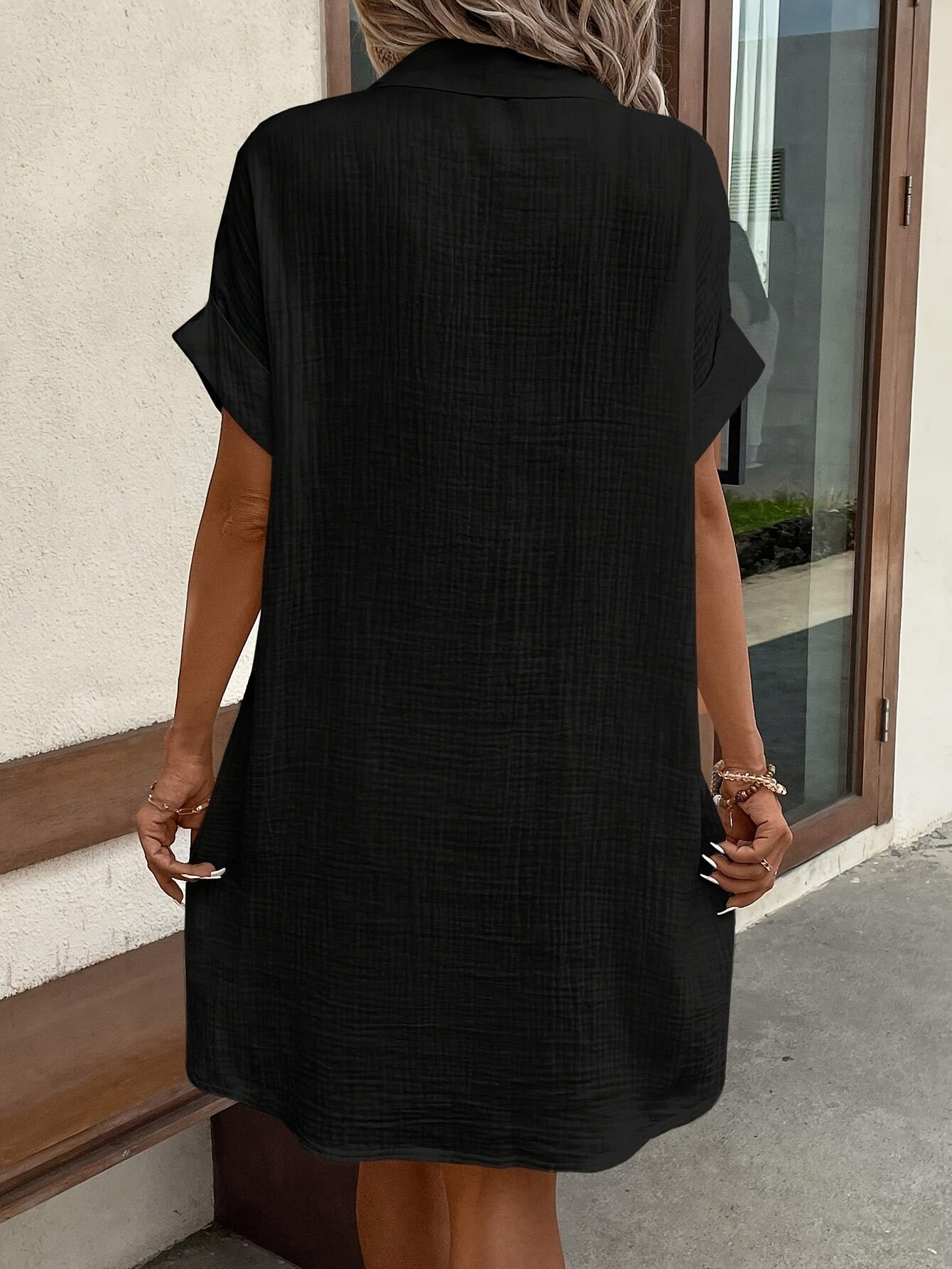 Women's Shirt Dress with Collar and Front Buttons – Versatile Casual Style