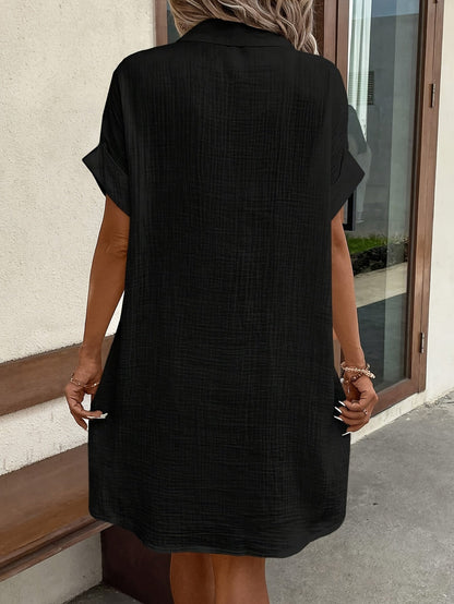 Women's Shirt Dress with Collar and Front Buttons – Versatile Casual Style