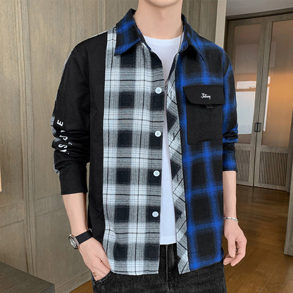 Men's Long Sleeve Work Shirt with Plaid Pattern