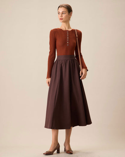 Maglione Donna Aderente Autunnale con Scollo Rotondo e Bottoni – Stile Essenziale