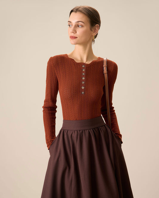 Maglione Donna Aderente Autunnale con Scollo Rotondo e Bottoni – Stile Essenziale