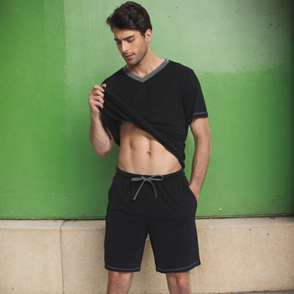 Men's Summer Two-Piece Set with Short Sleeve T-Shirt and Shorts – Casual Silk Feel Outfit