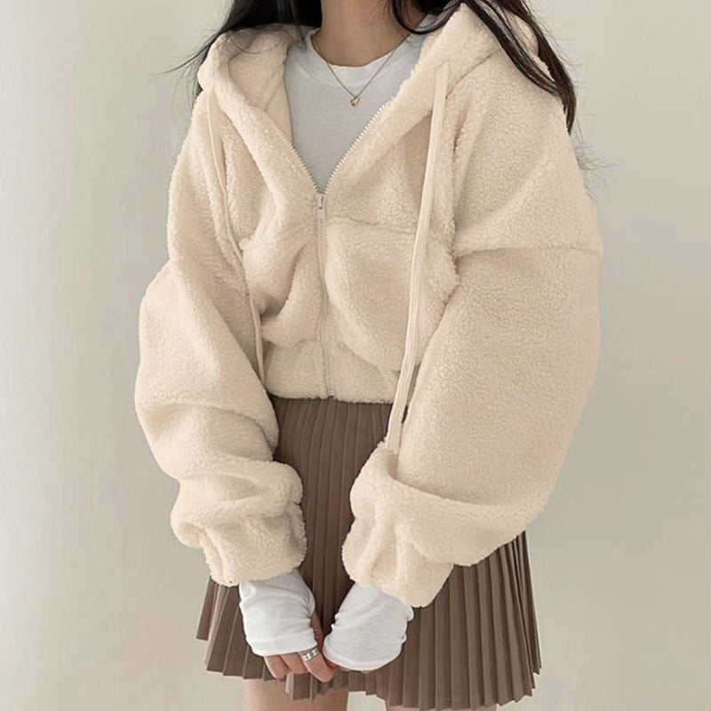 Women's Short Winter Jacket in Lambswool with High Collar