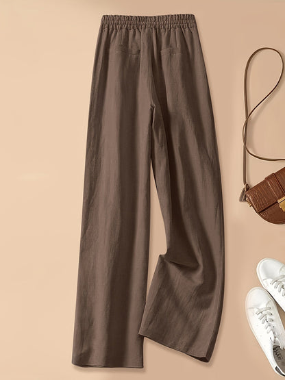 Pantaloni Donna a Vita Alta con Coulisse in Lino Blend – Stile Casual Estivo
