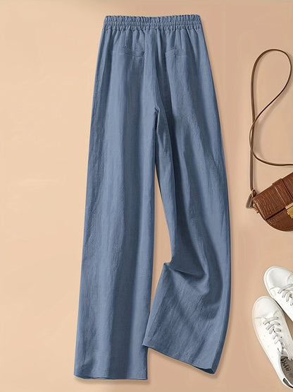 Pantaloni Donna a Vita Alta con Coulisse in Lino Blend – Stile Casual Estivo