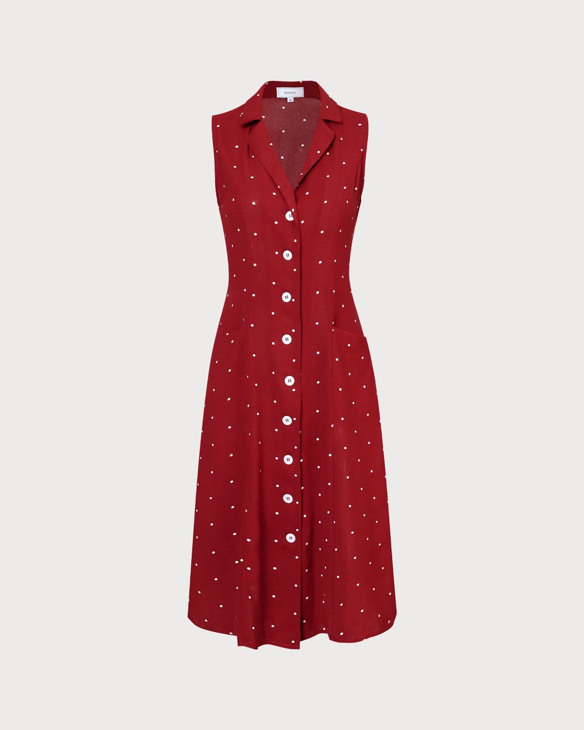 Abito Midi Estivo da Donna con Scollo a V, Pois, Nodo sul Retro, Senza Maniche