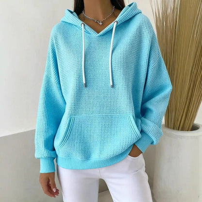 Sudadera con capucha para mujer con cordón ajustable, mangas largas y capucha ajustable.