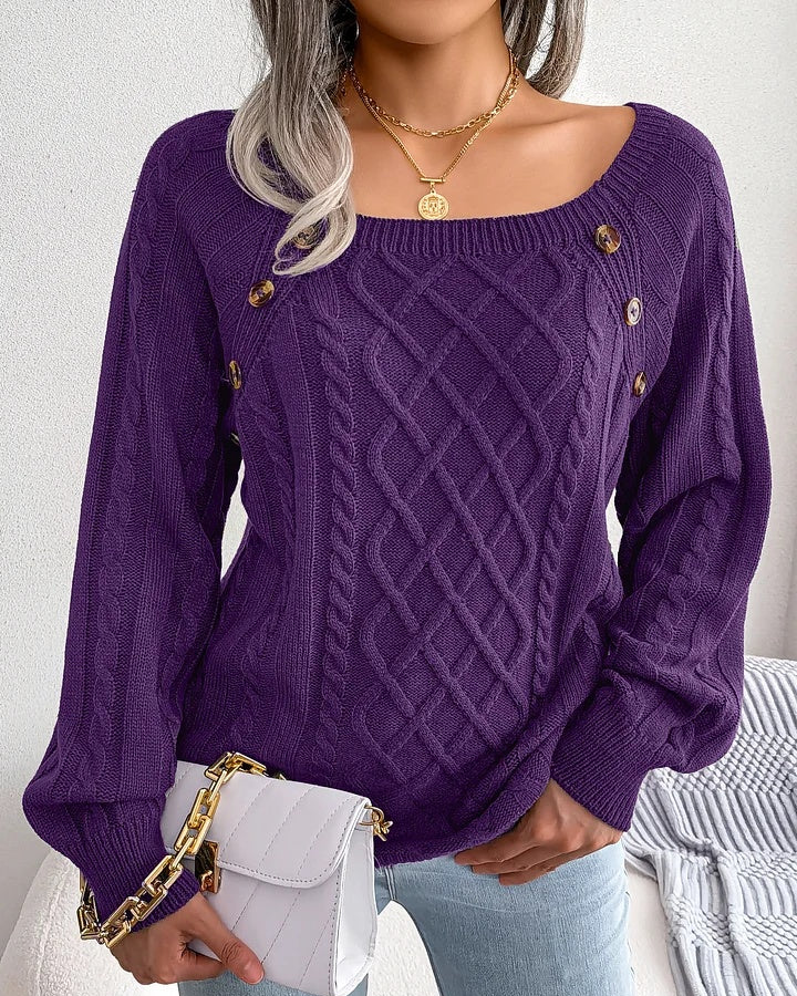 Jersey de mujer con escote cuadrado y corte holgado.