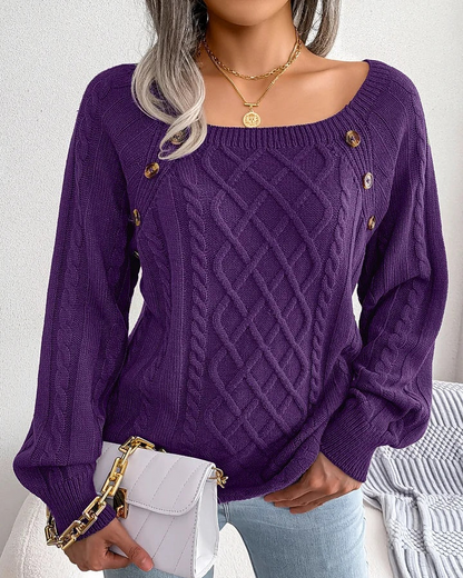 Jersey de mujer con escote cuadrado y corte holgado.