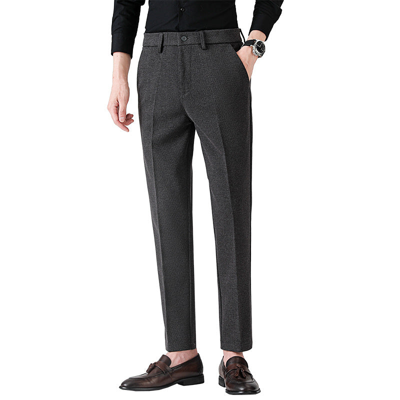 Pantaloni Uomo da Completo Dritti Vita Media Microelastici con Chiusura a Bottone – Stile Formale
