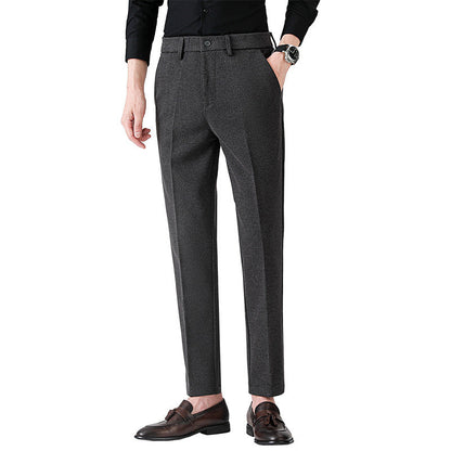 Pantaloni Uomo da Completo Dritti Vita Media Microelastici con Chiusura a Bottone – Stile Formale