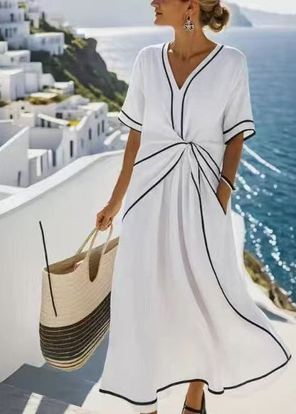 Abito Maxi Estivo da Donna a Righe con Maniche Corte per Spiaggia e Vacanza