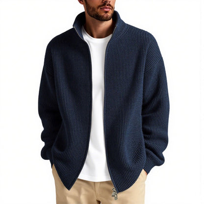 Men's Knit Cardigan with Loose Fit and Front Opening