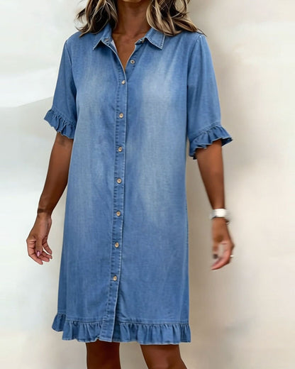 Women's Dress with Front Buttons and Comfortable Fit – Denim Style