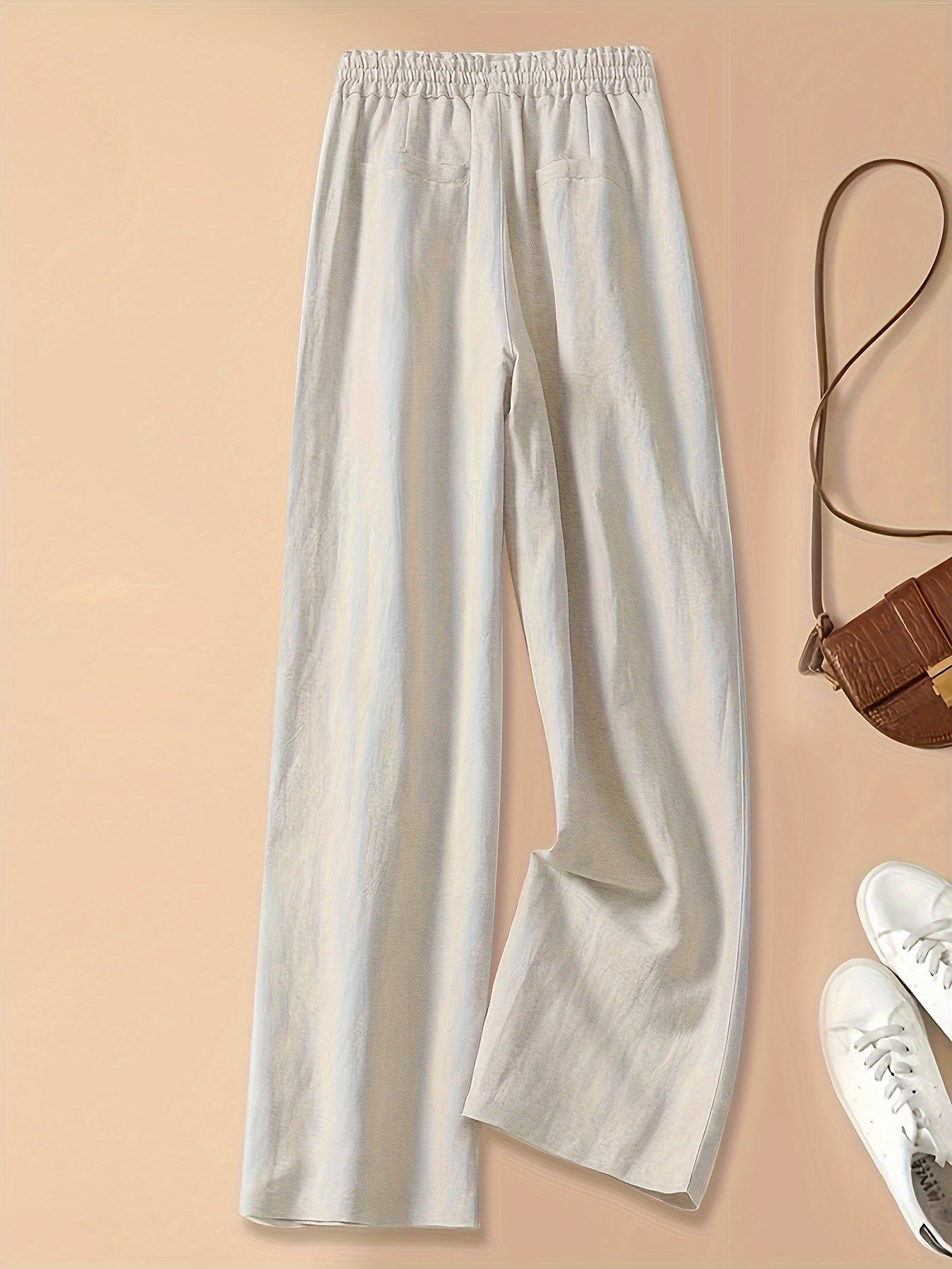 Pantaloni Donna a Vita Alta con Coulisse in Lino Blend – Stile Casual Estivo