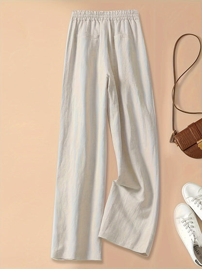 Pantaloni Donna a Vita Alta con Coulisse in Lino Blend – Stile Casual Estivo