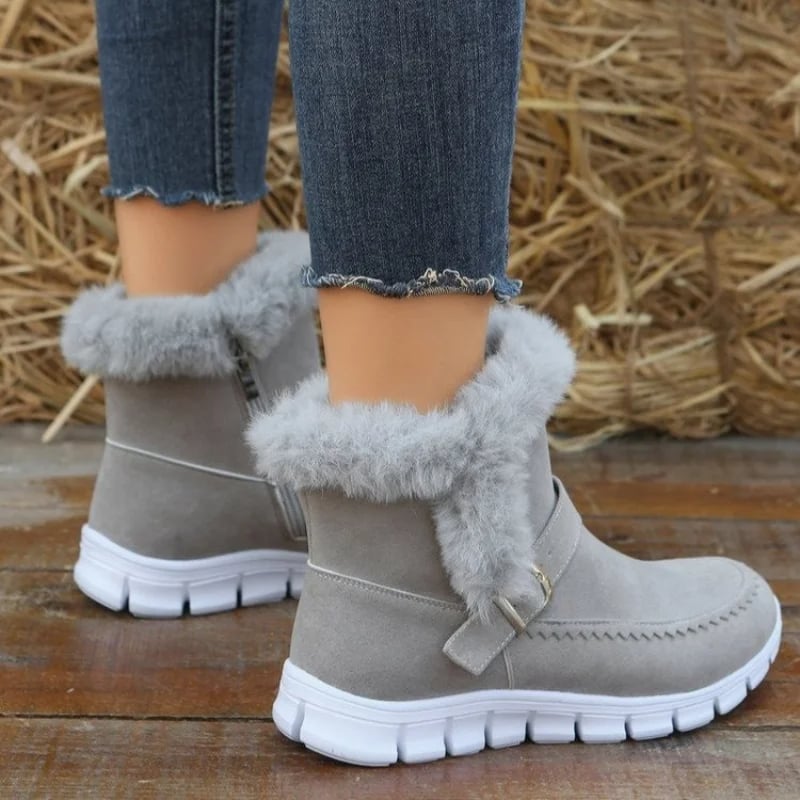 Women's Winter Ankle Boots with Soft Lining and Buckle Detail – Side Zipper