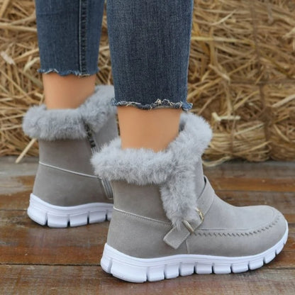 Women's Winter Ankle Boots with Soft Lining and Buckle Detail – Side Zipper