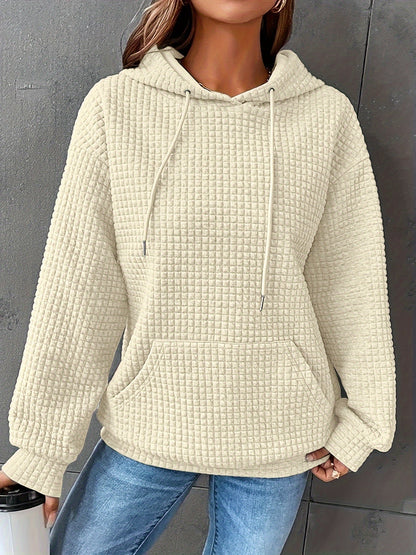 Felpa Donna con Cappuccio in Tessuto Waffle e Tasca Marsupio – Uso Quotidiano
