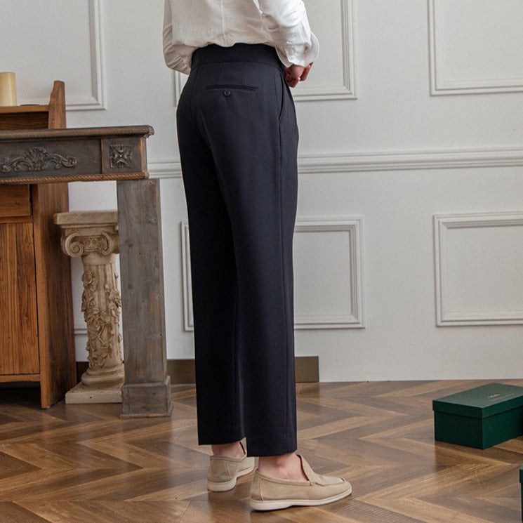 Pantaloni Uomo da Abito Dritti Vita Media Antipiega con Chiusura a Fibbia – Stile Formale