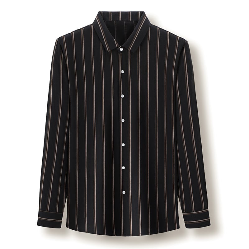 Men's Long Sleeve Shirt with Square Collar, Striped Pattern and Jacquard Detail