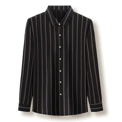 Men's Long Sleeve Shirt with Square Collar, Striped Pattern and Jacquard Detail