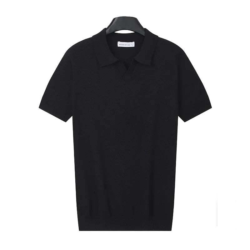 Sommerpolo til mænd i strik med korte ærmer og slim fit