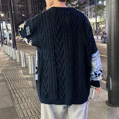 Jersey de hombre, suéter de cuello redondo, ajuste holgado, manga larga