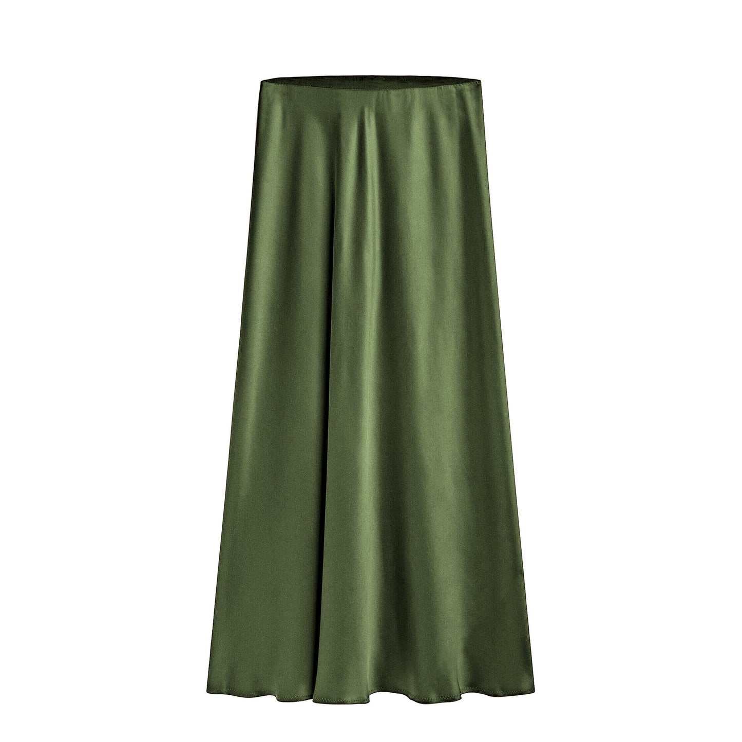 Women's Mid-Length High Waist Skirt with Slanted Slit and Elastic Waistband
