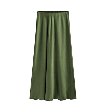 Women's Mid-Length High Waist Skirt with Slanted Slit and Elastic Waistband