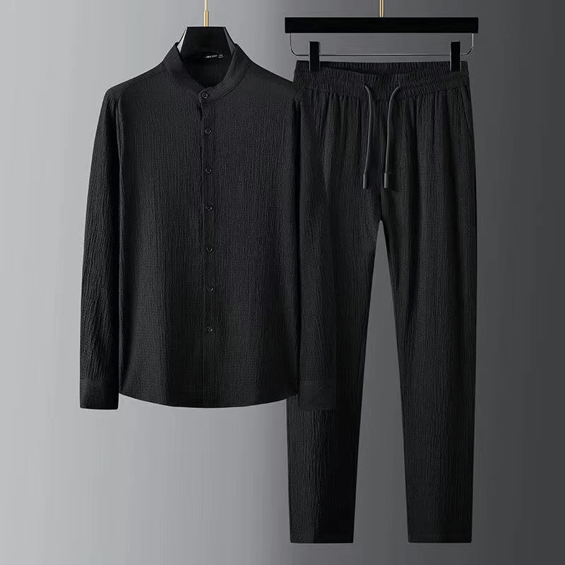 Men's Jumpsuit with Single-Breasted Closure and Elastic Waist