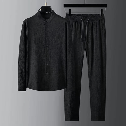 Men's Jumpsuit with Single-Breasted Closure and Elastic Waist