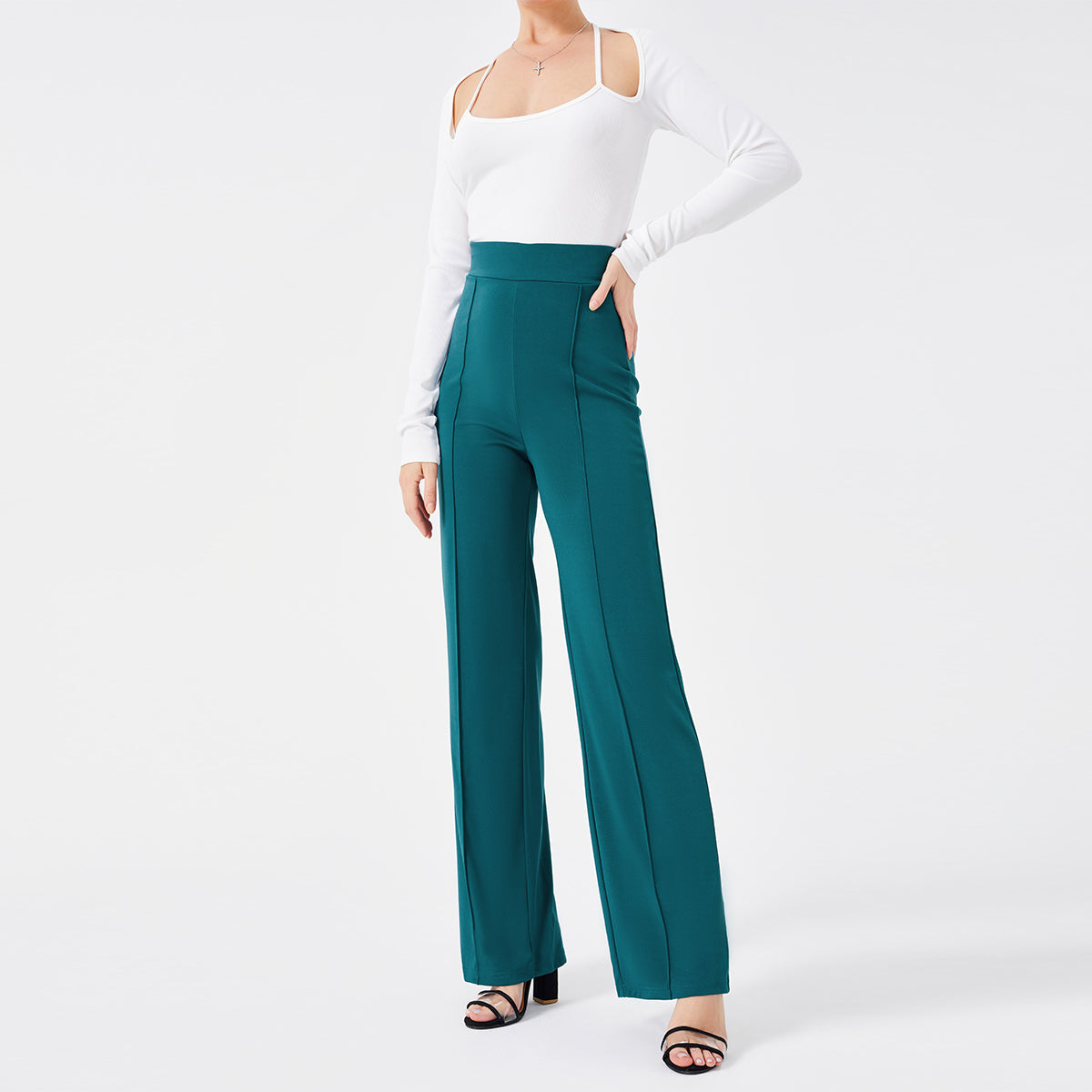 High-Waisted Slim Solid Color Women's Flared Pants