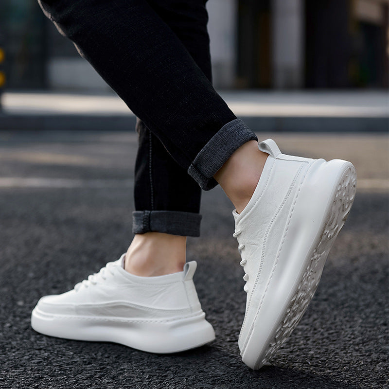 Herresportsko med snørebånd i mikrofiber og forhøjet sål – urban stil