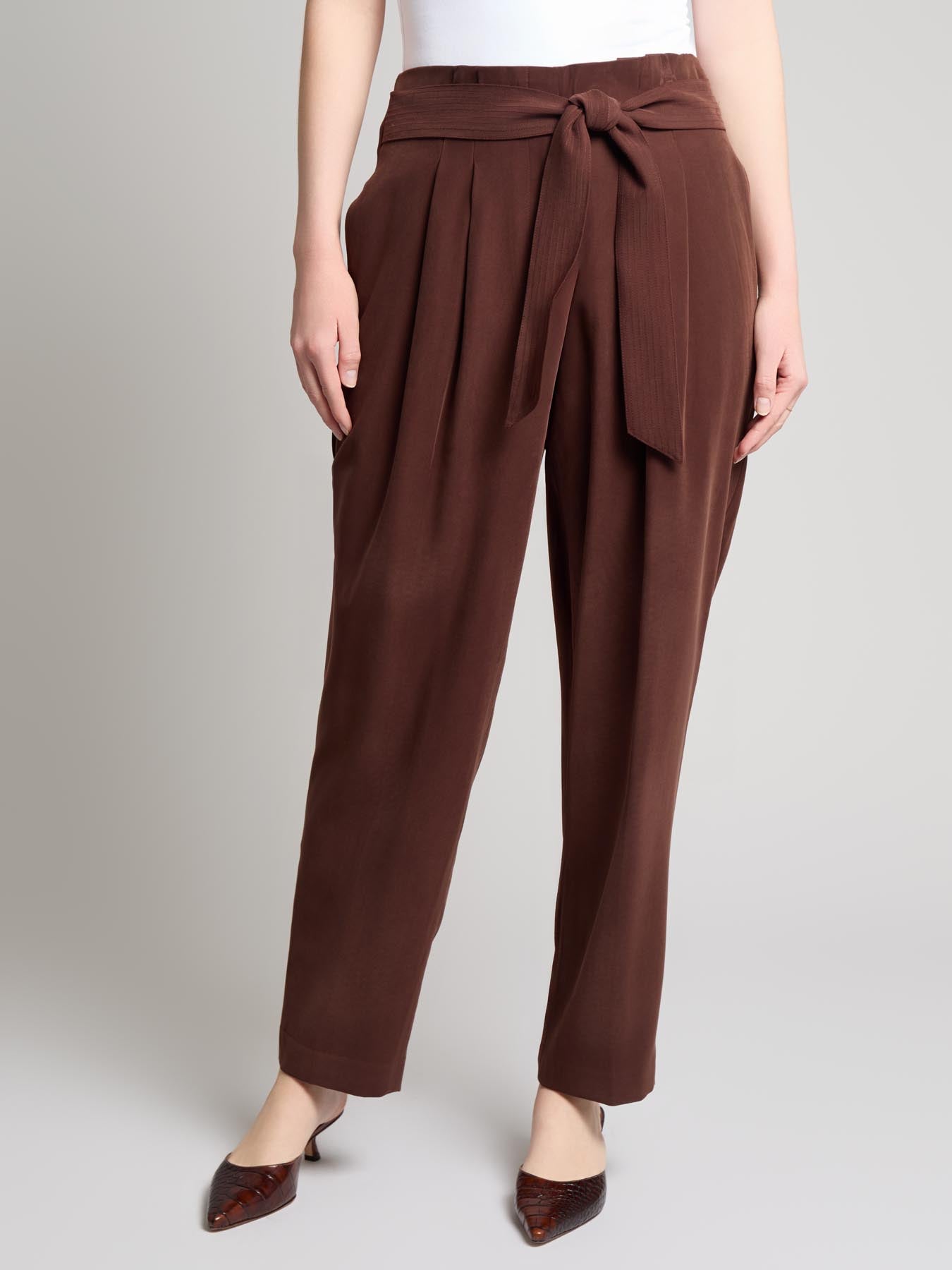 Pantaloni da Donna a Gamba Dritta con Vita Paperbag, Cintura Annodata e Vestibilità Pull-On