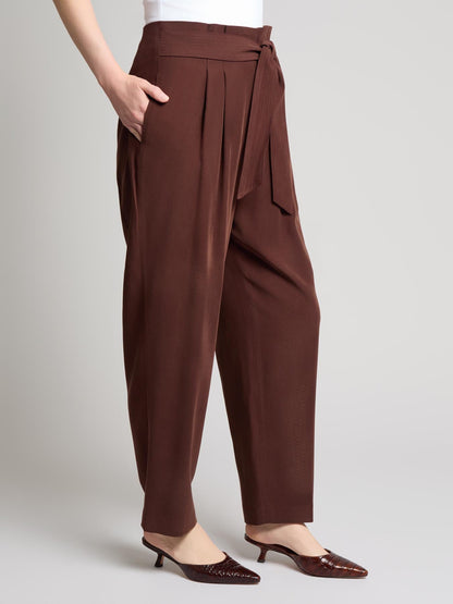 Pantaloni da Donna a Gamba Dritta con Vita Paperbag, Cintura Annodata e Vestibilità Pull-On