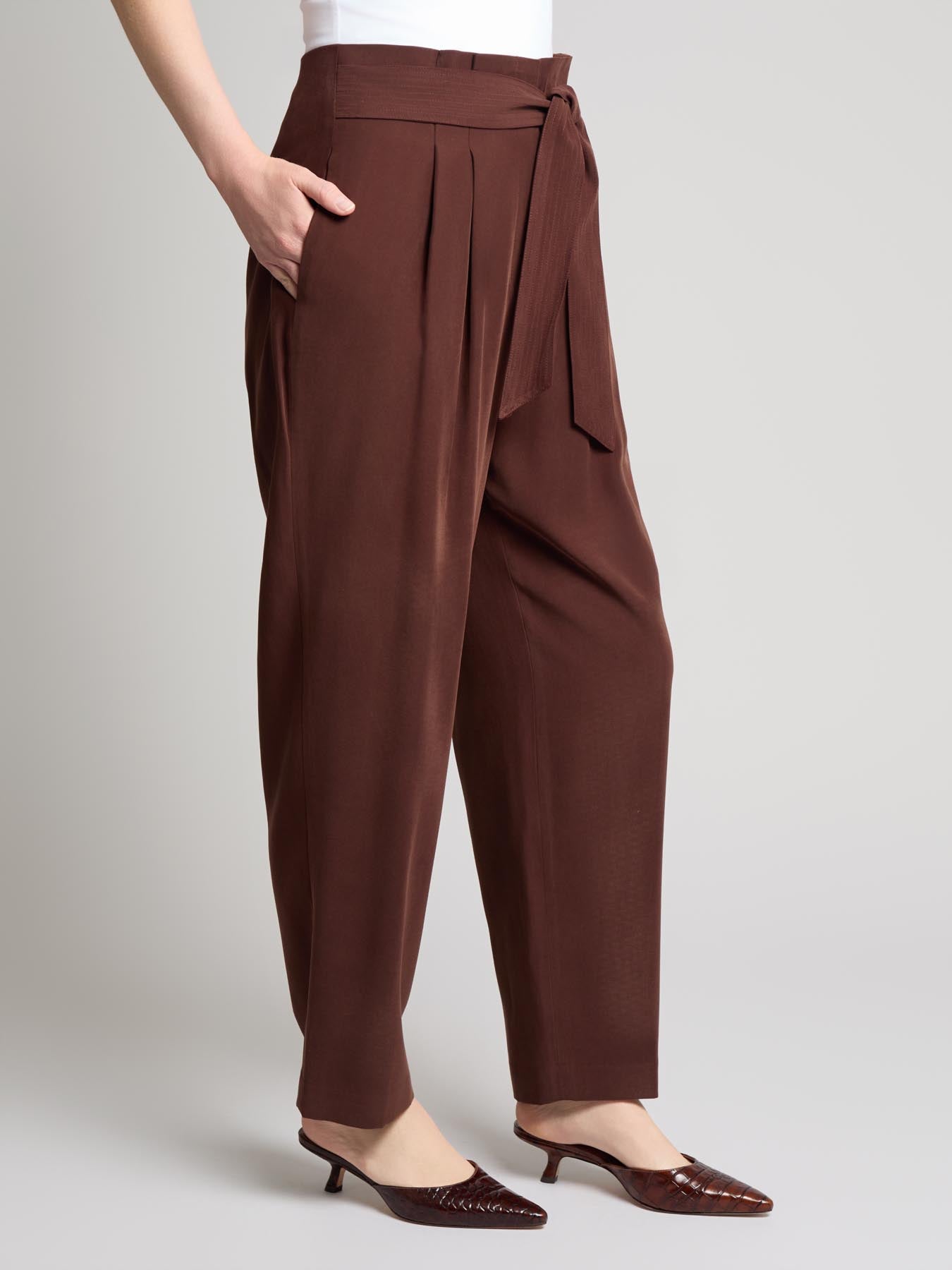Pantaloni Donna Gamba Dritta Vita Paperbag con Cintura