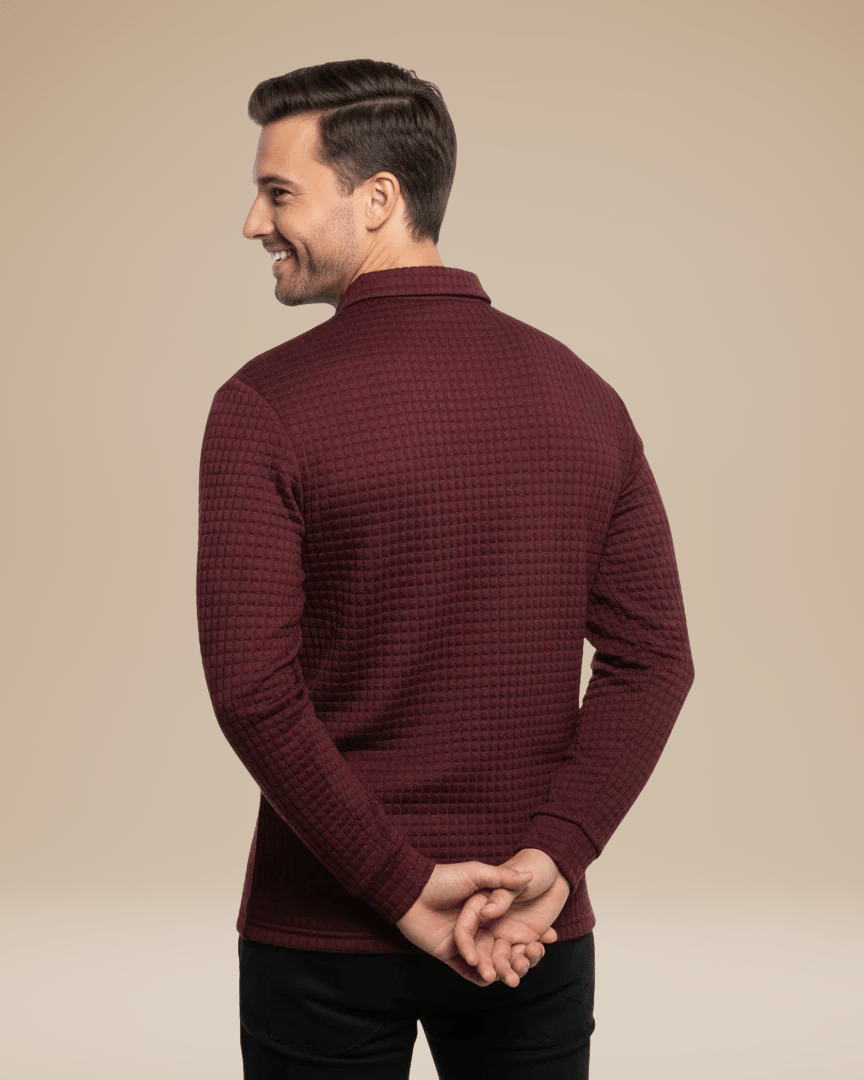 Polo de hombre de punto tipo panal con escote abotonado y mangas largas
