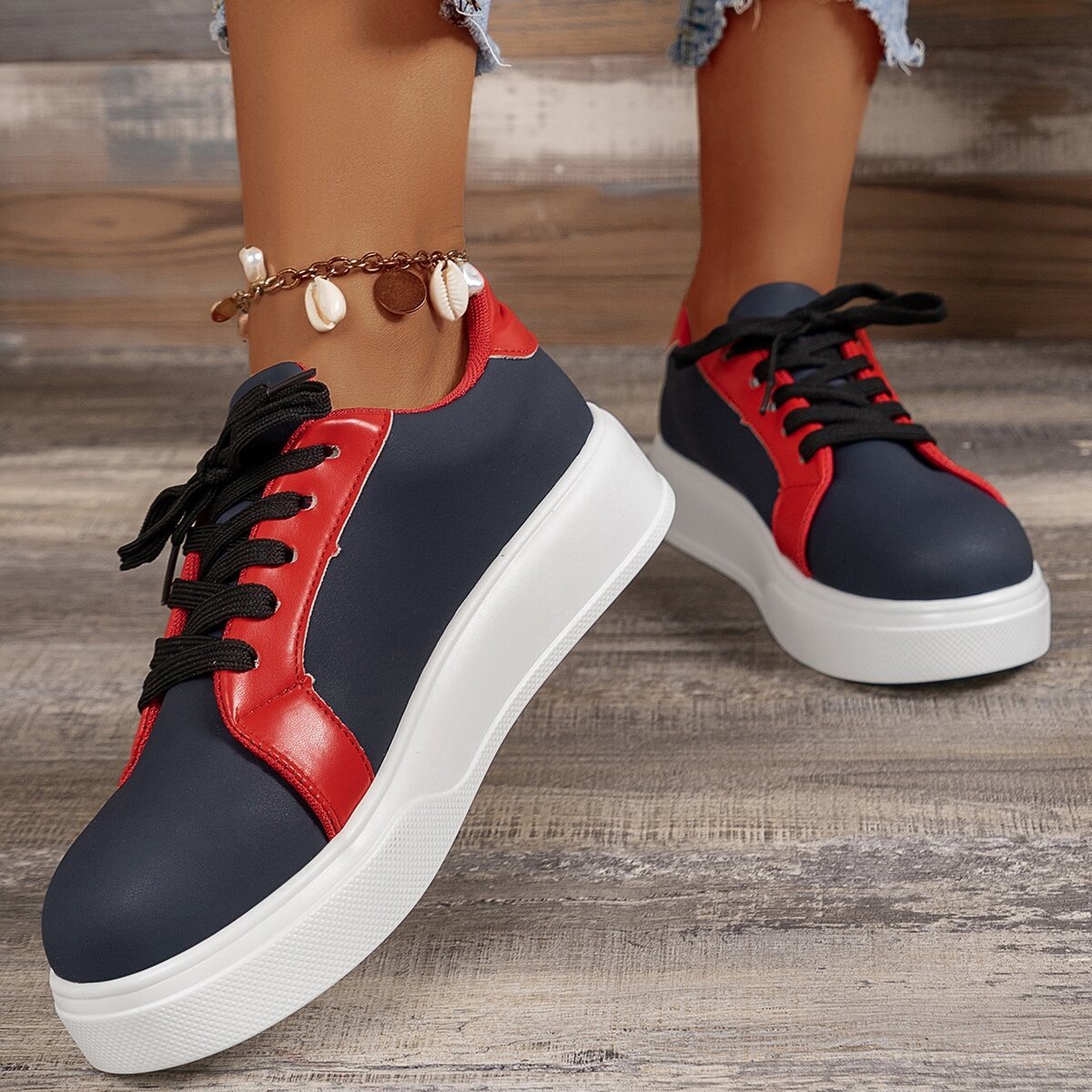 Sneakers Donna Sportive con Lacci e Tacco Medio – Punta Tonda