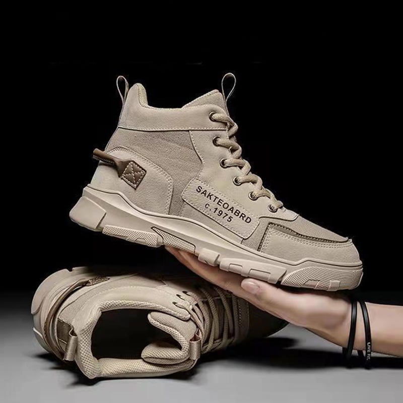 Botines de hombre hasta el tobillo con cordones, empeine de tela y tacón de cuña