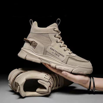 Botines de hombre hasta el tobillo con cordones, empeine de tela y tacón de cuña