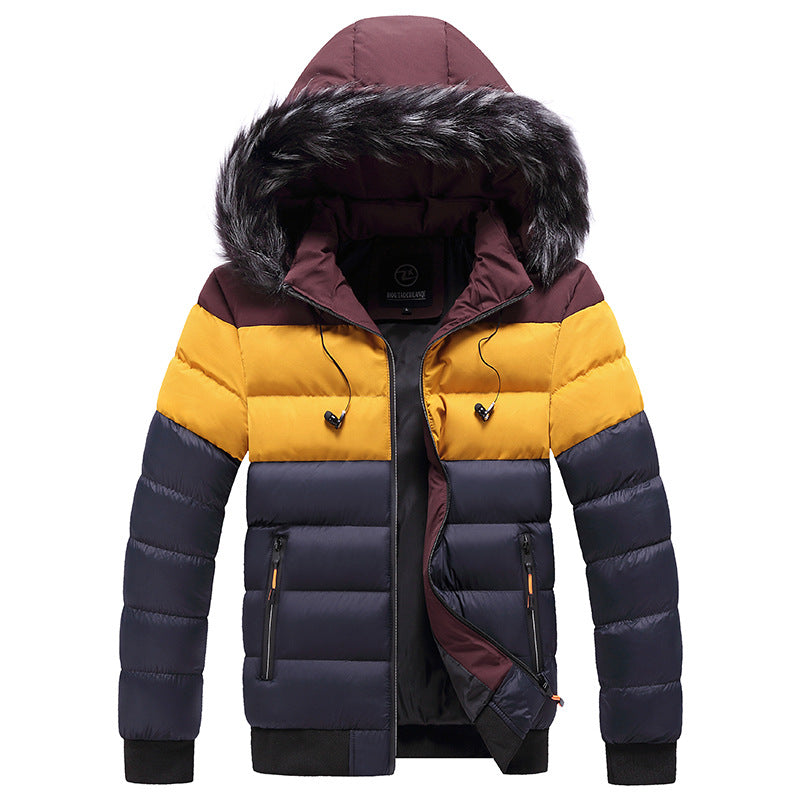 Men's Winter Puffer Jacket with Hood and Zip Closure