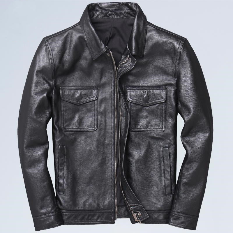 Men's Autumn Motorcycle Style Jacket with Notched Collar